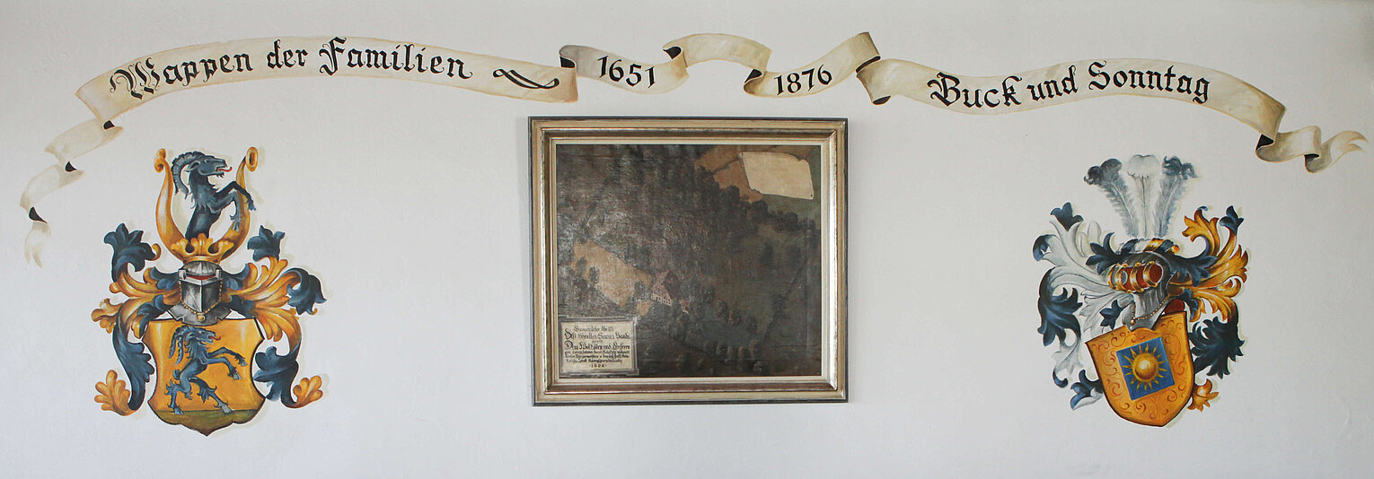 Familienwappen Wintergarten Restaurant Sennerbad Wappen der Familien Buck und Sonntag